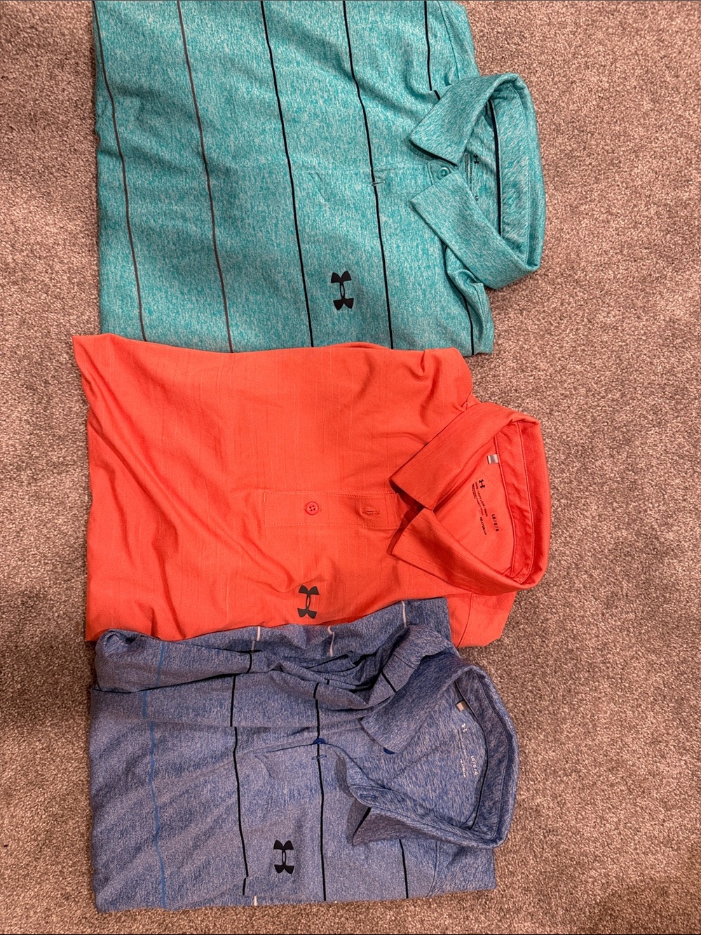 Under Armour Men’s Polo Pack — Teal, Orange, Blue Striped Polos